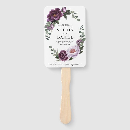 プラムピーニーズパープルフローラ結婚式 プログラムファン ハンドファン (正面)