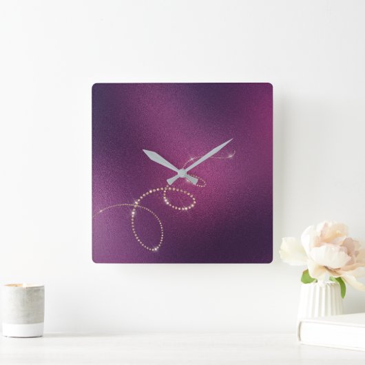 プラムフェイクな金ゴールドの水晶によって凍っていられているガラス無限 スクエア壁時計 (ホーム)