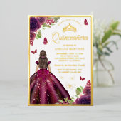 プラムフローラドレスバタフライキンセアニェラ金ゴールド 箔招待状 (立ち正面)