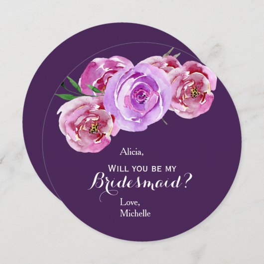 プラムフローラパステルピンク紫の牡丹の花嫁 招待状 (正面/裏面)
