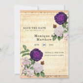 プラムフローラヴィンテージシート音楽保存日時 招待状 (正面)