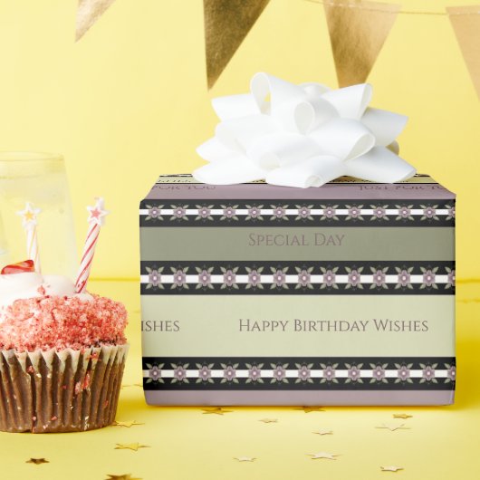 プラムブラックとオリーブグリーンデザイナー ラッピングペーパー (誕生日パーティー)