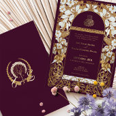 プラムブルゴーニュ結婚イスラームアンティーク金ゴールドイスラム 箔招待状
