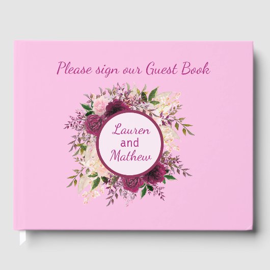 プラムブルゴーニュ赤面ピンクフローラゲストブック ゲストブック (正面)