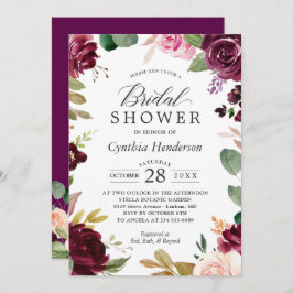 プラムブルゴーニュ赤面フローラクラシーブライダルシャワー 招待状