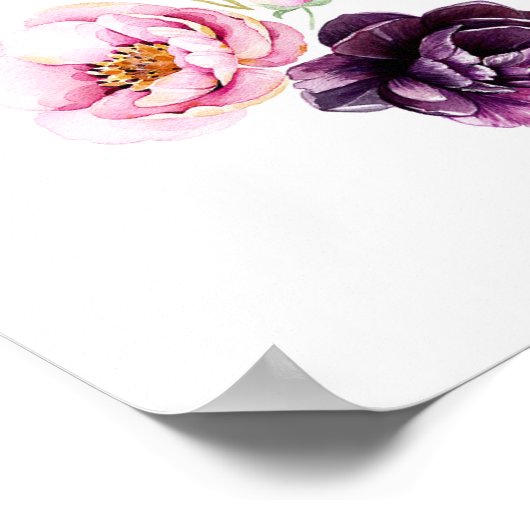 プラムブルゴーニュ赤面フローラ水の色結婚のサイン ポスター (角)