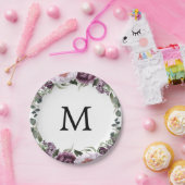 プラムプオニースモノグラムブライダルシャワー紙プレート ペーパープレート (パーティー)