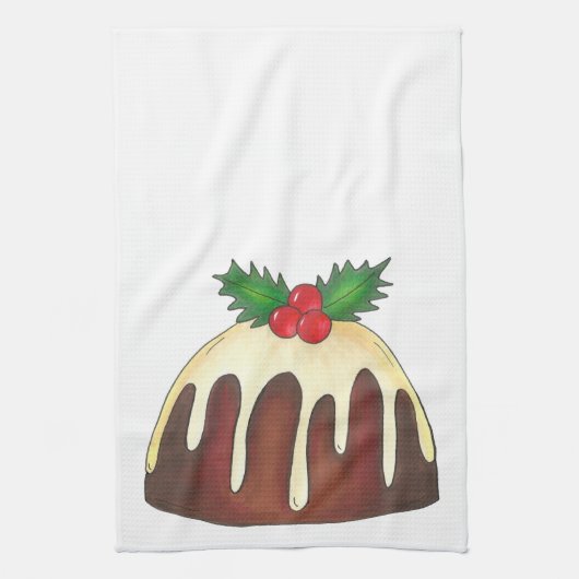 プラムプディングクリスマスホリデーブリティッシュデザート キッチンタオル (縦)