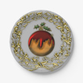 プラムプリンと金ゴールドリースクリスマス ペーパープレート (正面)