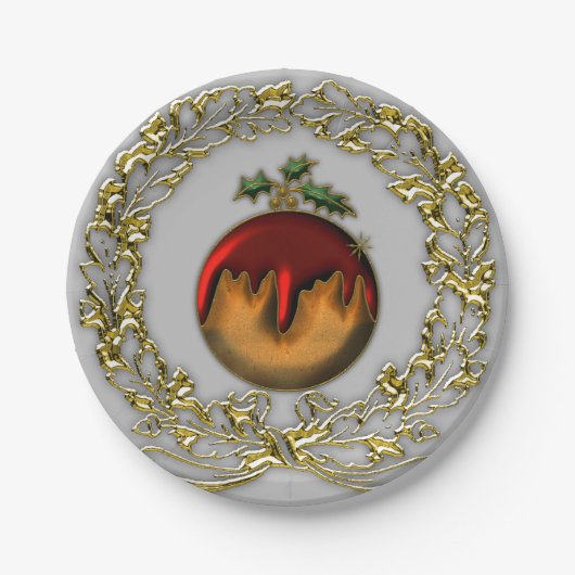 プラムプリンと金ゴールドリースクリスマス ペーパープレート (正面)