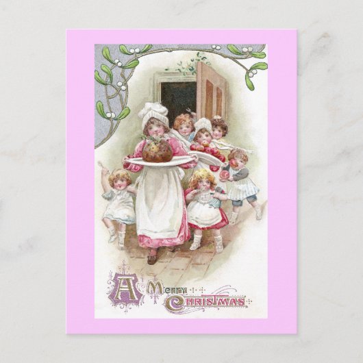 プラムプリンのビンテージクリスマスに熱望 シーズンポストカード (正面)