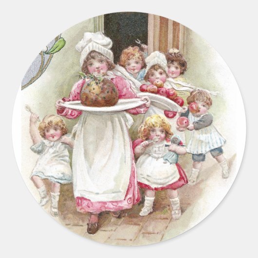 プラムプリンのビンテージクリスマスに熱望 ラウンドシール (正面)