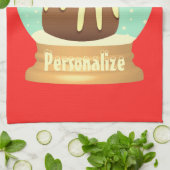 プラムプリン雪のグローブ冬のケーキ赤い緑 キッチンタオル (折り畳み)