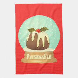 プラムプリン雪のグローブ冬のケーキ赤い緑 キッチンタオル