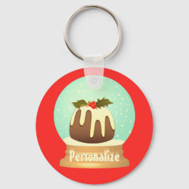 プラムプリン雪のグローブ冬のケーキ赤い緑 キーホルダー