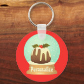 プラムプリン雪のグローブ冬のケーキ赤い緑 キーホルダー (正面)