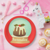 プラムプリン雪のグローブ冬のケーキ赤い緑 ペーパープレート (パーティー)