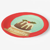 プラムプリン雪のグローブ冬のケーキ赤い緑 ペーパープレート (アングル)