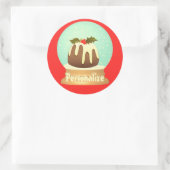 プラムプリン雪のグローブ冬のケーキ赤い緑 ラウンドシール (バッグ)