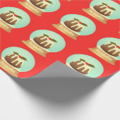 プラムプリン雪のグローブ冬のケーキ赤い緑 ラッピングペーパー (角)