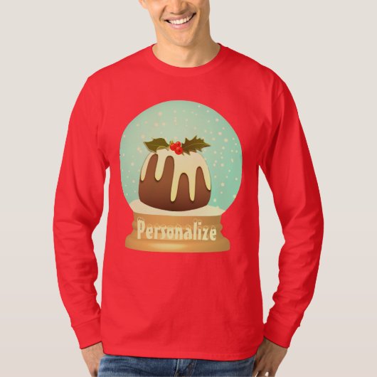 プラムプリン雪のグローブ冬のケーキ赤い緑 Tシャツ (正面)