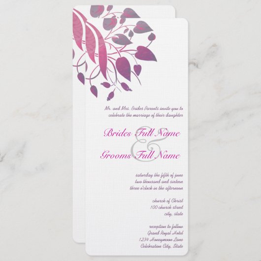 プラムベリーグレーリーフスワール結婚式の招待 招待状 (正面/裏面)