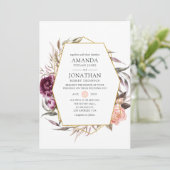 プラムベルベットとブッシュピンクの花の結婚式 招待状 (スタンド正面)