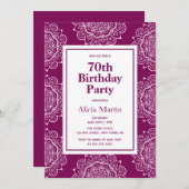 プラムベルベット&ホワイトマンダラフラワー70誕生日 招待状 (正面/裏面)