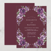 プラムペイントのあたたかな薔薇の結婚式 招待状 (正面/裏面)