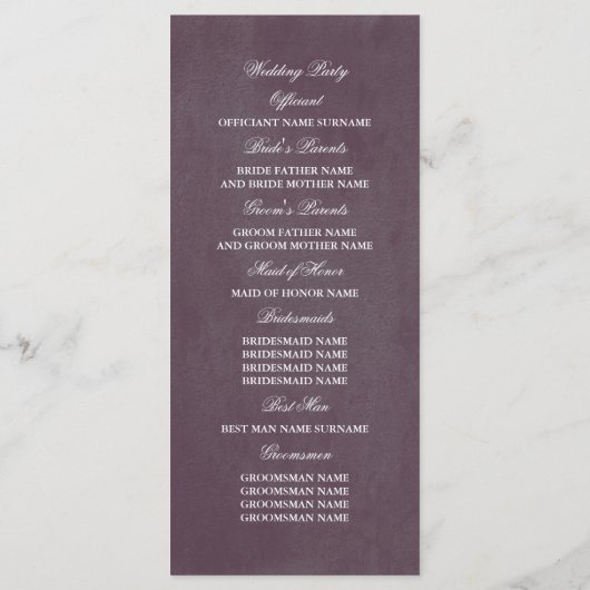 プラムマウヴアンド薄紫ヴィンテージフローラ結婚式 プログラム (裏面)