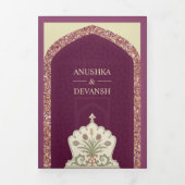 プラムマウヴバラ金ゴールドグリッター結婚インディアン 三つ折り招待状 (カバー)