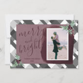 プラムモダングレイタータンチェック写真家族クリスマス カード (正面)