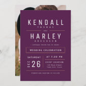 プラムモダンシックシンプルタイポグラフィ写真結婚の 招待状 (正面/裏面)