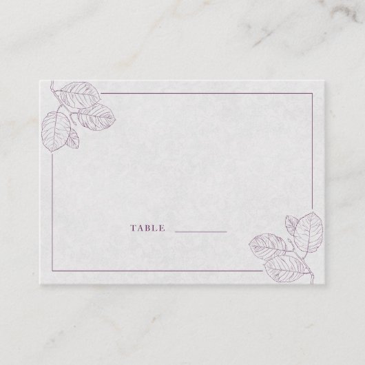 プラムモダンシルバーグレイ植物輪郭エレガント プレイスカード (正面)