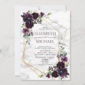 プラムモダンパープルジオメトリック大理石フローラ結婚ズ 招待状 (正面)