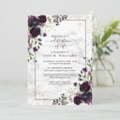 プラムモダンパープル金ゴールド大理石お祝いオブ・ライフ 招待状 (スタンド正面)