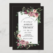 プラムモダンフローラグリーンウォーター結婚カラー 招待状 (正面/裏面)