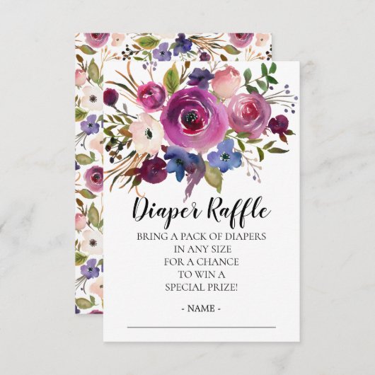 プラムモダンブルー赤ちゃんシャワーおむつラッフルチケット 招待状 (正面/裏面)