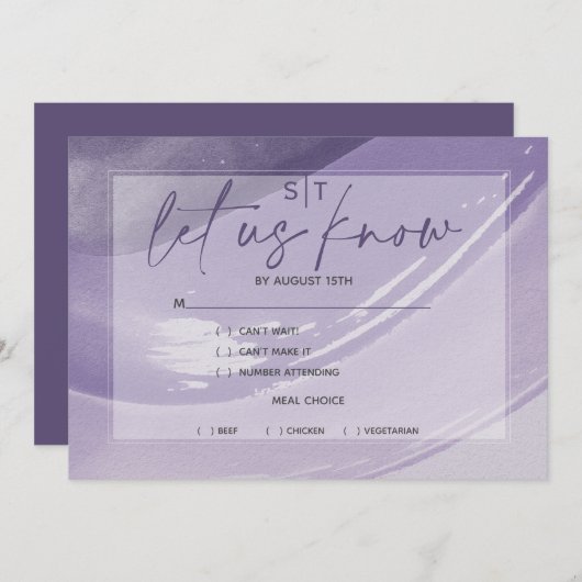 プラムモダンミール選択RSVP水彩ストローク 招待状 (正面/裏面)