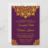 プラムモダン金ゴールドインディアン結婚式招待状 招待状 (正面)