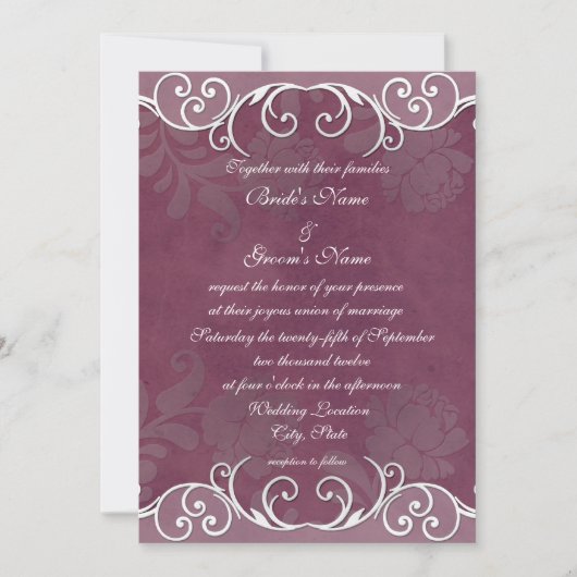 プラムローズエレガントウェディング招待状 招待状 (正面)