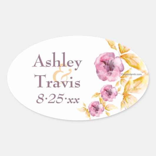 プラムローズ水彩画シール 楕円形シール (正面)
