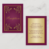 プラムワインと金ゴールドフローラダマスク囲みカード エンクロージャーカード (正面/裏面)