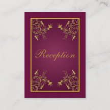 プラムワインと金ゴールドフローラダマスク囲みカード