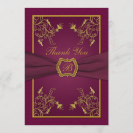 プラムワインと金ゴールドモノグラムサンキューカード サンキューカード