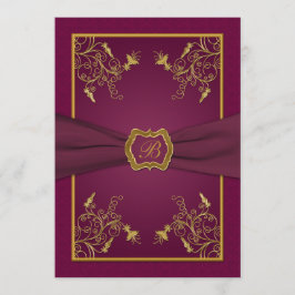 プラムワインと金ゴールドモノグラム結婚式招待状 招待状