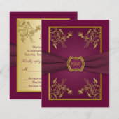 プラムワイン ダマスク ゴールドメダリオン 返信カード (正面/裏面)