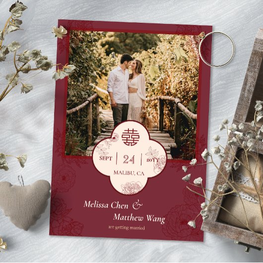 プラム中国のフローラ結婚の写真Save the Date セーブザデート