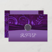 プラム及び紫色のビロードの結婚式の渦巻 出欠カード (正面/裏面)