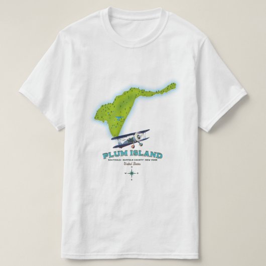 プラム島、サオールド・サフォーク郡、ニューヨークの地図 Tシャツ (デザイン正面)